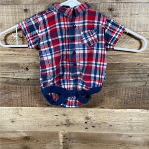 Faded Glory Red White Blue Plaid Boys (Newborn) One Piece Collar Button Bodysuit